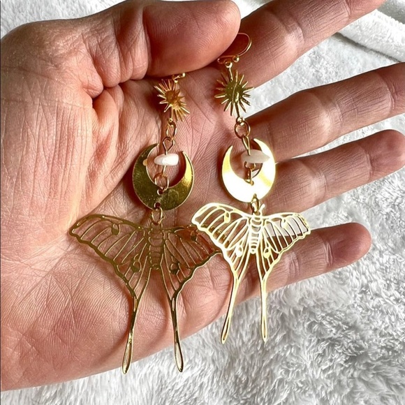 Luna Moth + Moon Dangle Earrings - Picture 5 of 6